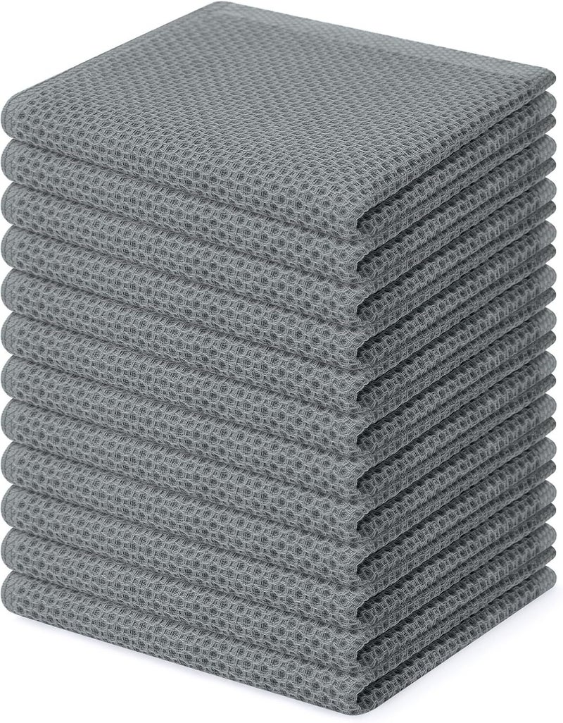 Homaxy 100% Cotton Waffle Weave Kitchen Dish Cloths, Ultra Soft Absorbent Quick Drying Dish Towels, 12 x 12 Inches, 12-Pack, Grey - Image 1