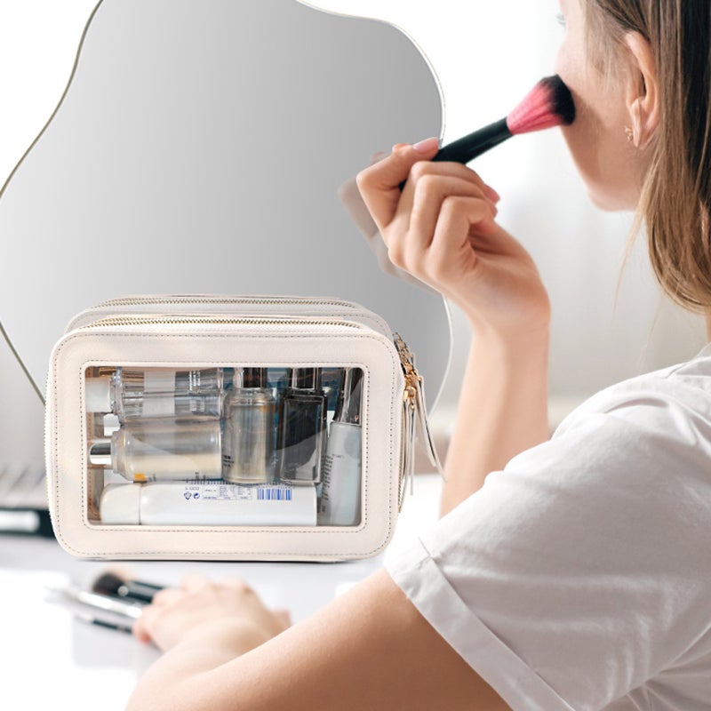 حقيبة مستحضرات التجميل عالية السعة: حقيبة تخزين متعددة الوظائف شفافة ومقاومة للماء محمولة لون القهوة - للاستخدام اليومي والسفر لتنظيم مستحضرات التجميل والعناية بالبشرة والمنظفات الشخصية - Image 5