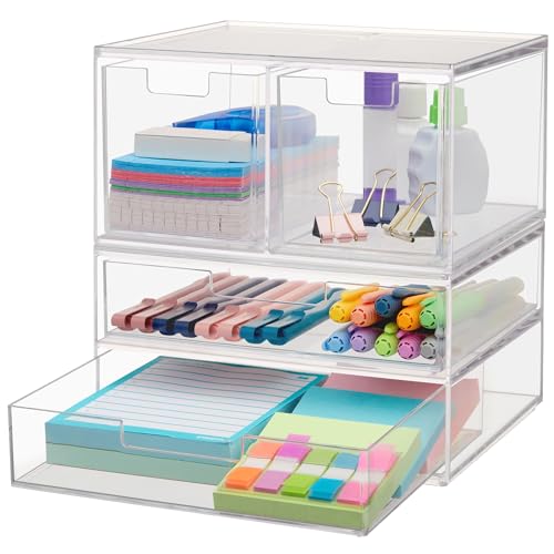 STORi Chloe Space-Saving Clear Drawer Organizer (4 Drawer Set) Sort Office, Kitchen, Beauty Supplies, Makeup, Pens, Jewelry, Stationary, Made in USA - Image 1
