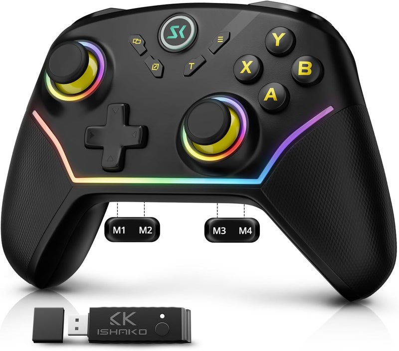 ISHAKO Wireless PC Controller, Hall Effect Joysticks & Triggers No Stick Drift Gamepad, 1000Hz Polling Rate, 4 Macro Back Buttons, Compatible with Windows 10/11, Steam Deck, Tesla, Switch- Black - Image 1