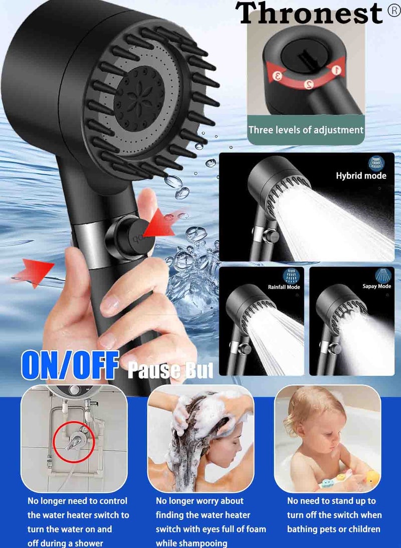 Thronest Pro Shower System | 3-Mode Turbo Booster & Skin Filter | Built-in Spray Gun + 3 Filters + 1.5m Hose +No-Punch Bracket| Family & Pets Spa Kit for Gym/Hotel (Easy Install) | Ultimate Water Saving Master|Black - Image 3