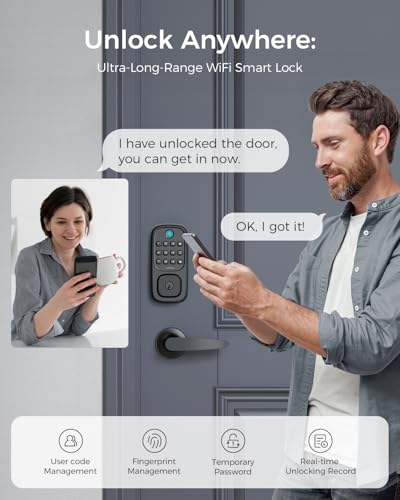 LNDU Smart Door Locks for Front Door, WiFi Smart Deadbolt Lock with Handle Set, Supports Fingerprint, Amazon Alexa, Google Assistant, App Control, Auto-Lock, One-Time Code, Anti-Peeking Password - Image 2