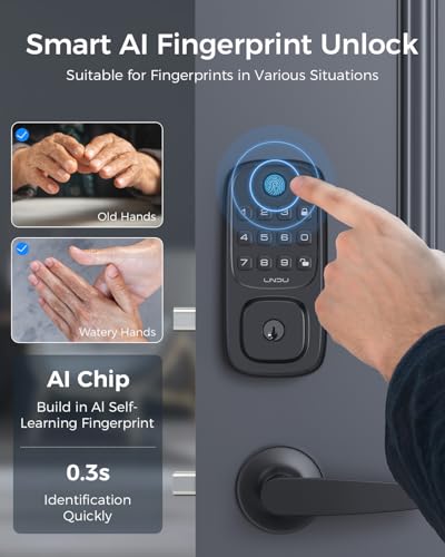 LNDU Smart Door Locks for Front Door, WiFi Smart Deadbolt Lock with Handle Set, Supports Fingerprint, Amazon Alexa, Google Assistant, App Control, Auto-Lock, One-Time Code, Anti-Peeking Password - Image 3