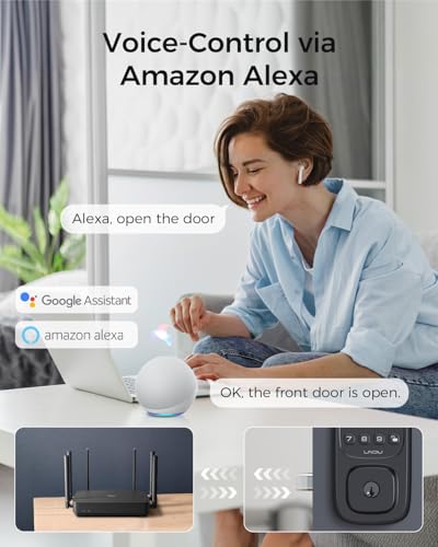 LNDU Smart Door Locks for Front Door, WiFi Smart Deadbolt Lock with Handle Set, Supports Fingerprint, Amazon Alexa, Google Assistant, App Control, Auto-Lock, One-Time Code, Anti-Peeking Password - Image 4