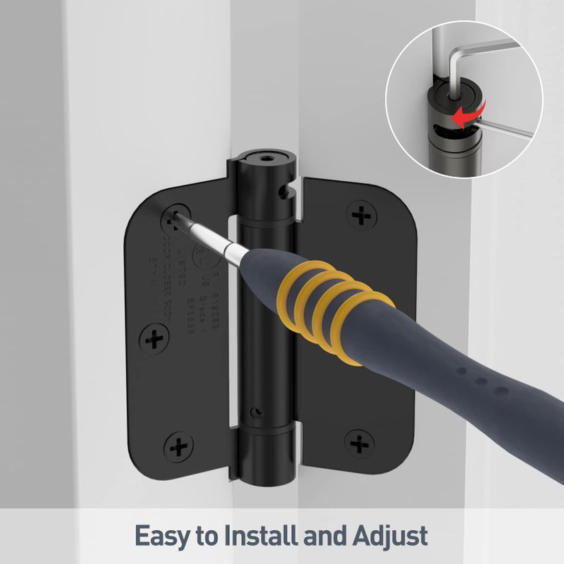 Hosom Self Closing Door Hinges 3.5 Inch Spring Loaded Hinges Adjustable Tension For Interior Door Ul Listed For Left And Right Hand Door 5/8'' Radius Corners Matte Black 3 Pack - Image 5