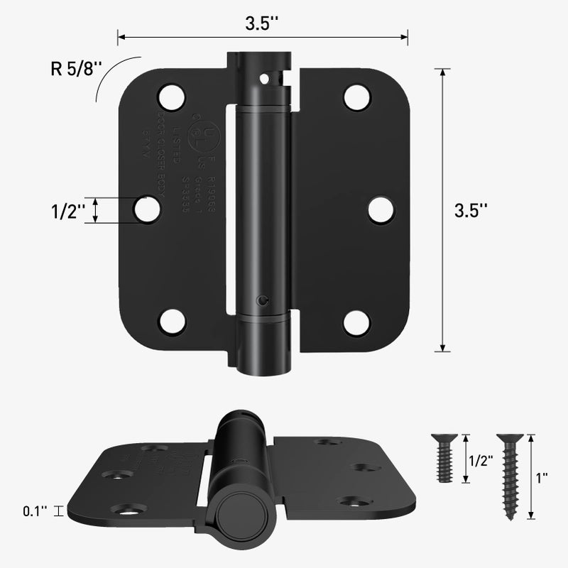Hosom Self Closing Door Hinges 3.5 Inch Spring Loaded Hinges Adjustable Tension For Interior Door Ul Listed For Left And Right Hand Door 5/8'' Radius Corners Matte Black 3 Pack - Image 2