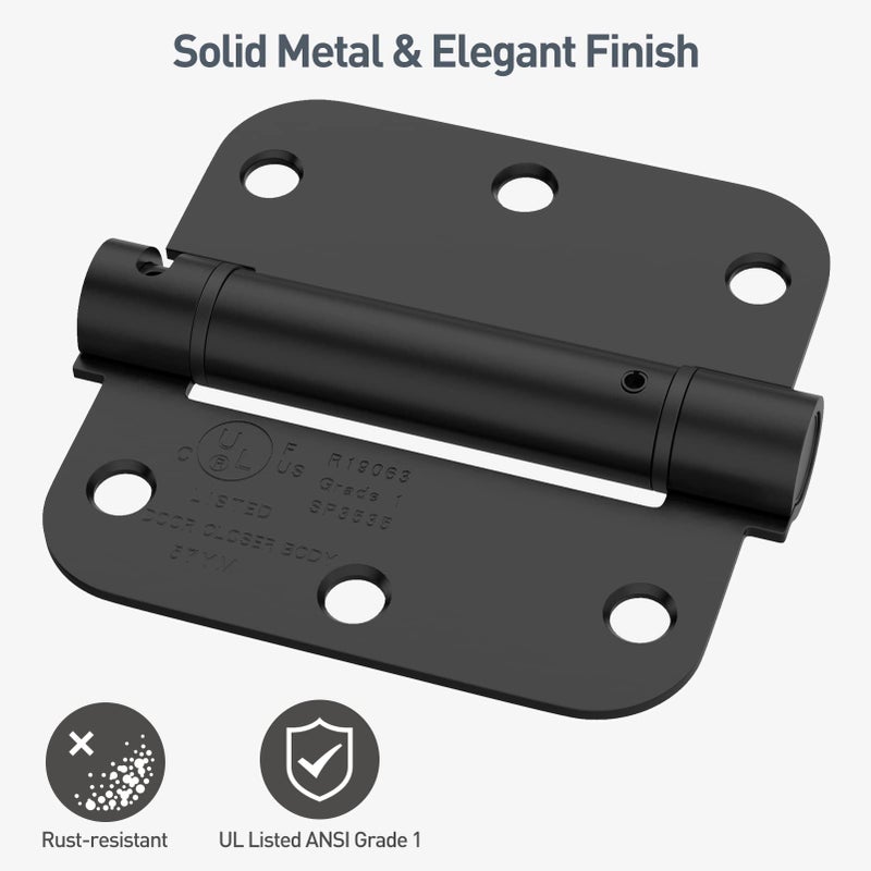 Hosom Self Closing Door Hinges 3.5 Inch Spring Loaded Hinges Adjustable Tension For Interior Door Ul Listed For Left And Right Hand Door 5/8'' Radius Corners Matte Black 3 Pack - Image 4