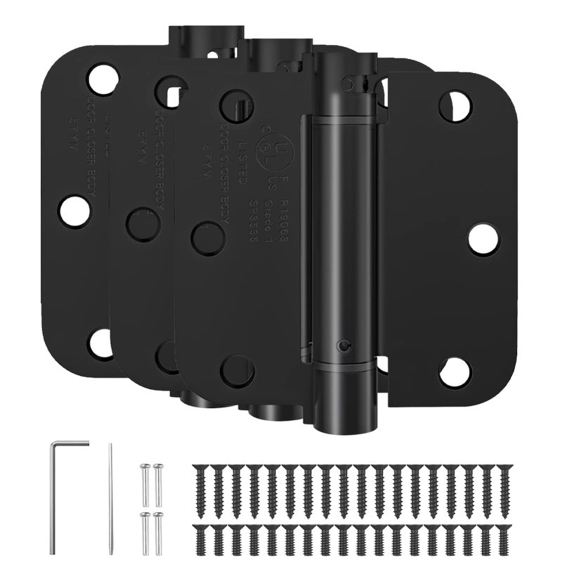 Hosom Self Closing Door Hinges 3.5 Inch Spring Loaded Hinges Adjustable Tension For Interior Door Ul Listed For Left And Right Hand Door 5/8'' Radius Corners Matte Black 3 Pack - Image 1