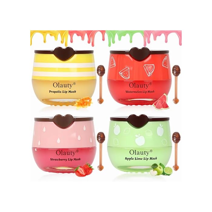 4 PCS Bee Lip Balm Lip Mask Honey Pot, Strawberry & Honey Balm Lip Balm Bulk, Chapstick Bulk,Lip Sleeping Mask Lip Repair for Dry Cracked Lips,Lip Mask Bulk,Moisturizing Lip Care Bulk Gifts for Women