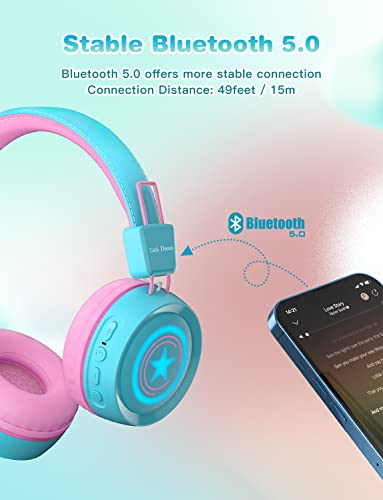 Link Dream Kids Bluetooth Headphones with Microphone for School On-Ear Headphone Toddler Children Wireless Headphone Headset with LED Lights Compatible with Cellphone/Computer/Tablet/iPad - Image 4