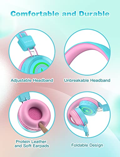 Link Dream Kids Bluetooth Headphones with Microphone for School On-Ear Headphone Toddler Children Wireless Headphone Headset with LED Lights Compatible with Cellphone/Computer/Tablet/iPad - Image 5
