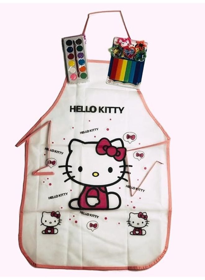 Kitchen apron with cartoon design, multi-purpose waterproof, for boys and girls Children’s apron, from the age of 4 years for children and women + 6 clay colors, 5 cutters, and a palette of 12 water c - Image 1