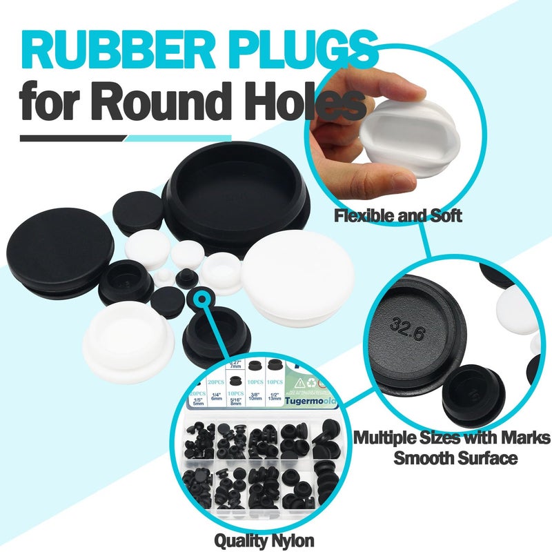 Tugermoola 100PCS 7 Sizes Silicone Hole Plug Rubber Plugs for Holes Assorted Sizes 1/5" 1/4" 5/16" 3/8" 1/2" Rubber Plug White - Image 3