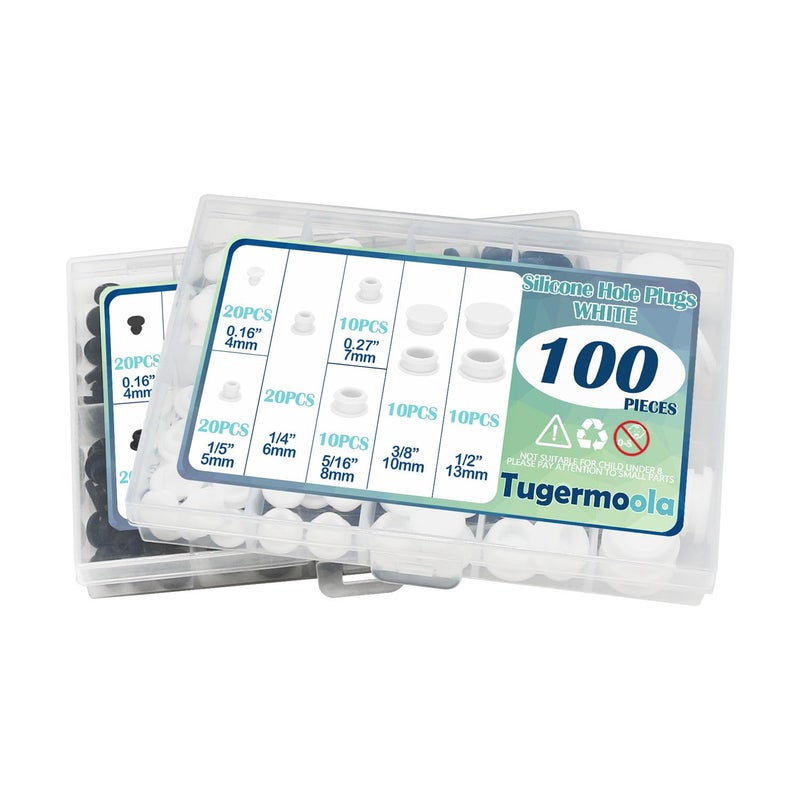 Tugermoola 100PCS 7 Sizes Silicone Hole Plug Rubber Plugs for Holes Assorted Sizes 1/5" 1/4" 5/16" 3/8" 1/2" Rubber Plug White - Image 5