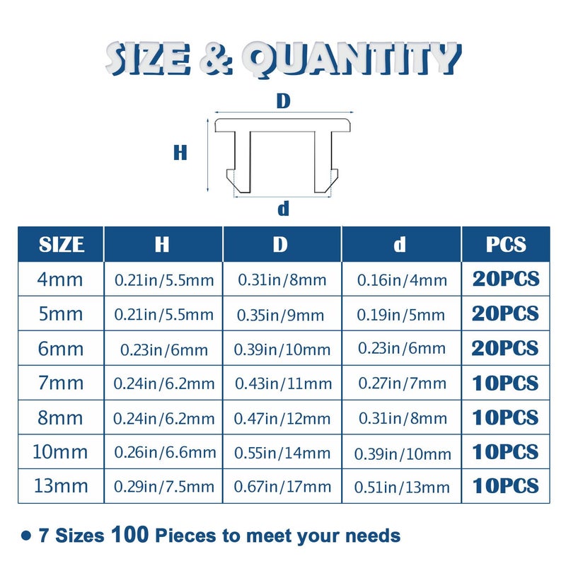 Tugermoola 100PCS 7 Sizes Silicone Hole Plug Rubber Plugs for Holes Assorted Sizes 1/5" 1/4" 5/16" 3/8" 1/2" Rubber Plug White - Image 2