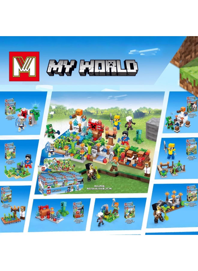 Mingge Building Blocks MG3011 Steve Farm My Building Blocks World Assembled Small Particle Building Blocks-Color:MG328 (a Set Of 4 Boxes)