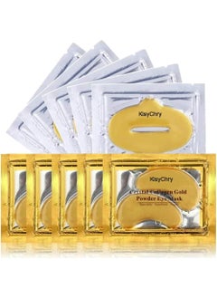 KlsyChry 24K Gold Gel Crystal Collagen Lip and Eye Mask 5 Pairs Gold Eye Mask Patches and 5 Pcs Gold Lip Mask Pads for Moisturizing Anti Wrinkle Anti Aging Hydrating Lips and Eyes 