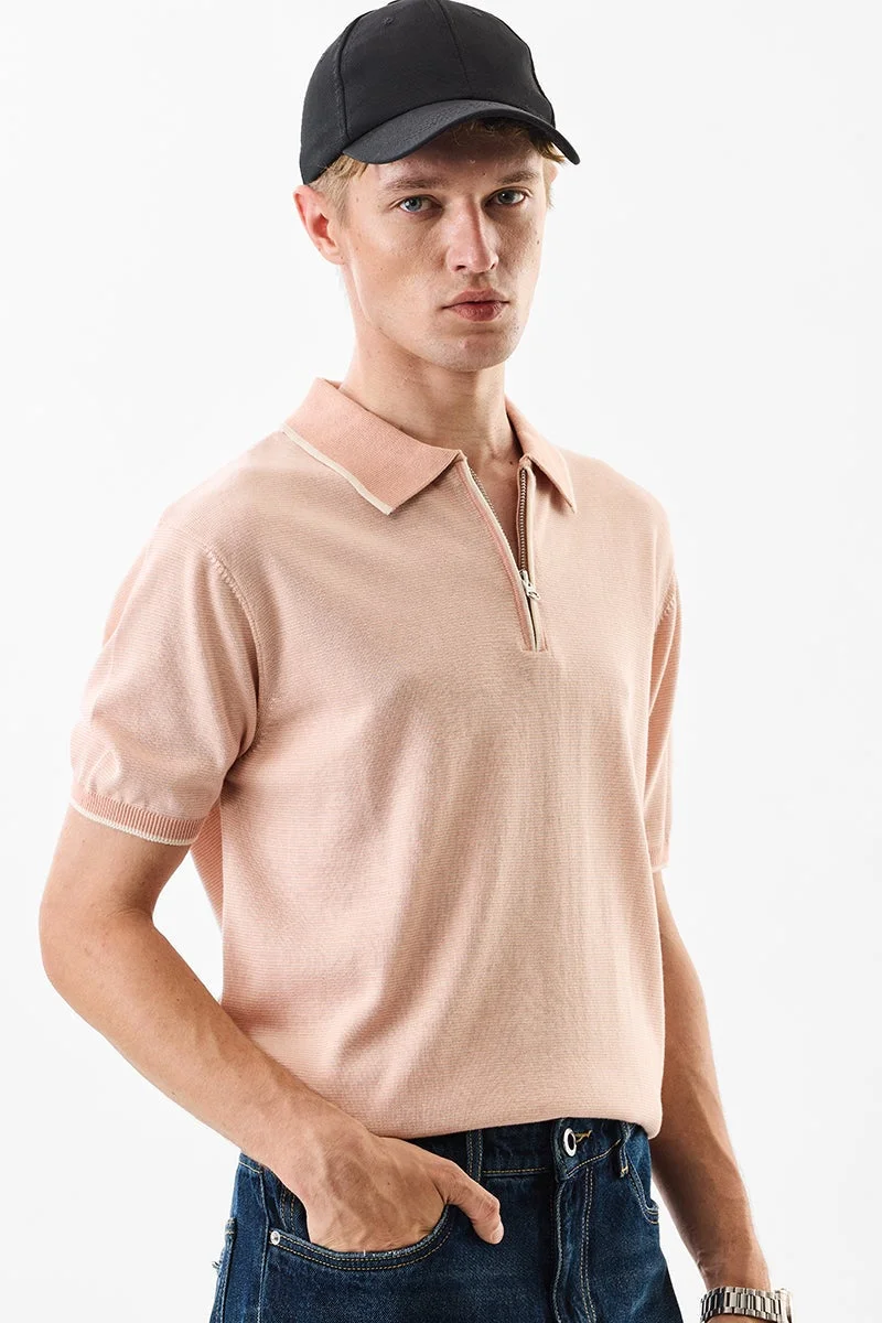 SNITCH Peach Solid Half Sleeve Slim Fit T-Shirt