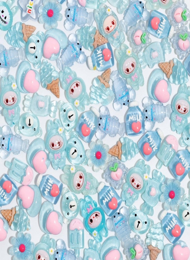 Decoden Charms 100PCS Mixed Kawaii Flatback Resin Charms for Crafts, Cabochon for DIY Projects, Slime Charm, Resin Art, Scrapbooking, Phone Case & Accessories (Blue) - Image 4