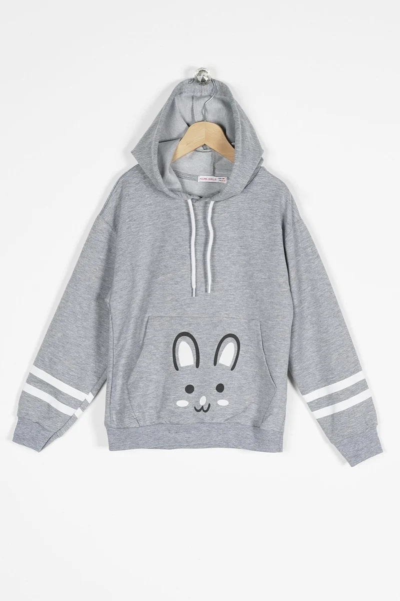 زيبكيدز Hooded Long Sleeve Gray Color Girls Sweatshirt