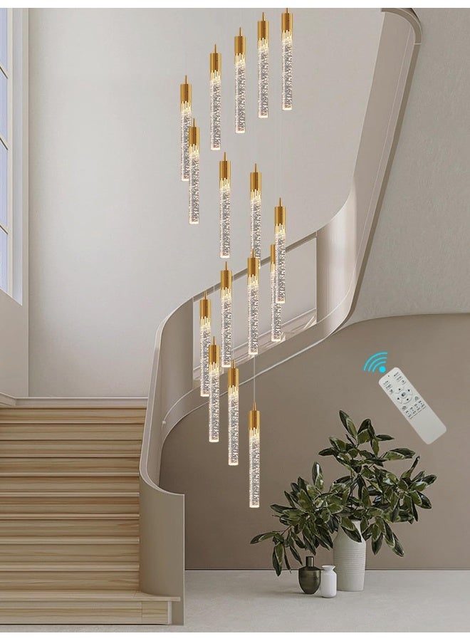16-Lights Gold Crystal Bubble Column Chandelier 11Feet Staircase Long Crystal Pendant Light High Ceiling Crystal Chandelier Dimmable 2700K-6000K Entrance Foyer Led Lighting  - Image 2
