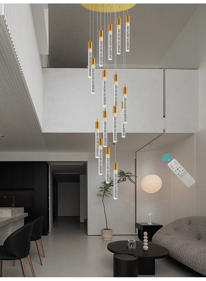 16-Lights Gold Crystal Bubble Column Chandelier 11Feet Staircase Long Crystal Pendant Light High Ceiling Crystal Chandelier Dimmable 2700K-6000K Entrance Foyer Led Lighting  - Image 5