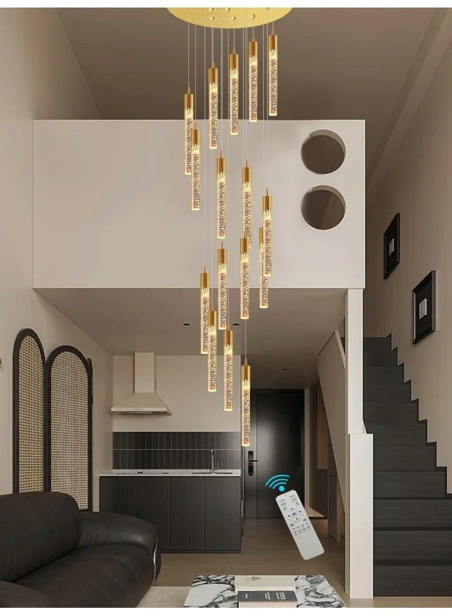 16-Lights Gold Crystal Bubble Column Chandelier 11Feet Staircase Long Crystal Pendant Light High Ceiling Crystal Chandelier Dimmable 2700K-6000K Entrance Foyer Led Lighting  - Image 1