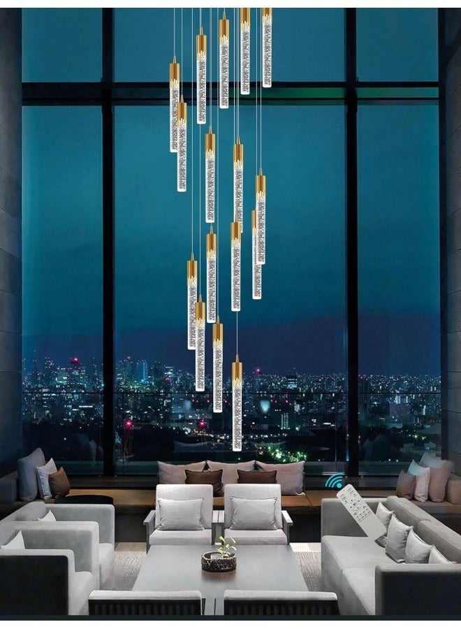 16-Lights Gold Crystal Bubble Column Chandelier 11Feet Staircase Long Crystal Pendant Light High Ceiling Crystal Chandelier Dimmable 2700K-6000K Entrance Foyer Led Lighting  - Image 3