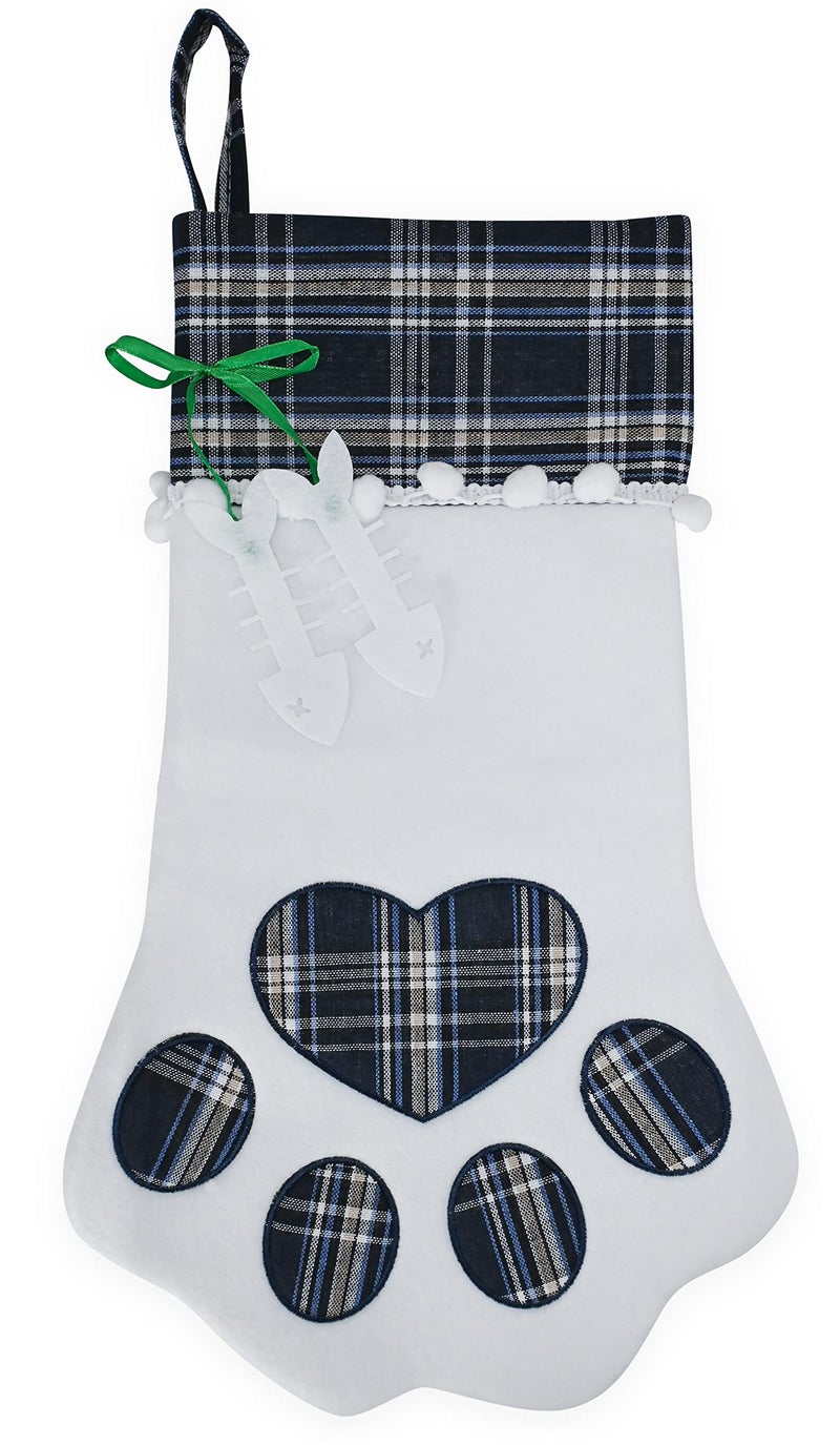 Ornativity Christmas Pet Paw Stocking  Cute Pet Hanging Stockings Xmas Holiday Tree Decorations with Large Plaid Paw for Dog Pup Cat Doggy Kitten Pets Pack of 1