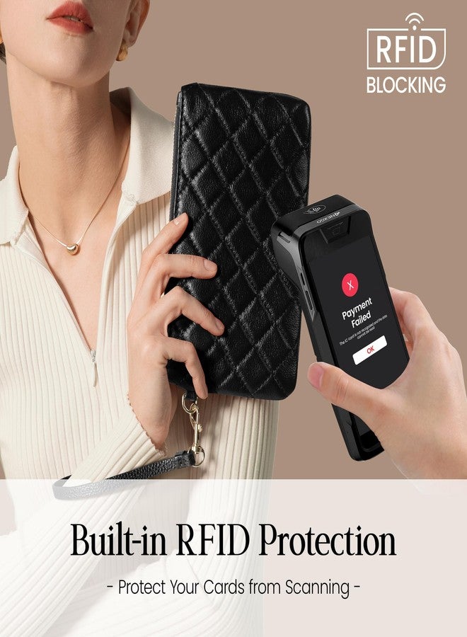 بيفن حقيبة يد صغيرة من الجلد الطبيعي من بيفين، مزودة بتقنية حجب RFID، محفظة هاتف محمول، محفظة يد صغيرة للهواتف الذكية، حقائب يد نسائية، جلد تمساح أسود - Image 2