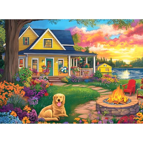DAGIRT 500 Piece Puzzle for Adults Puzzle Cute Dog Jigsaw Puzzle 500 Pieces Garden House and Flowers Puzzles 500 Pieces for Adults Seniors Fun Challenging Family Games Holiday Party Gifts 20515 in - Image 1