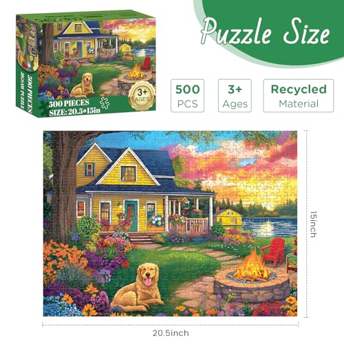 DAGIRT 500 Piece Puzzle for Adults Puzzle Cute Dog Jigsaw Puzzle 500 Pieces Garden House and Flowers Puzzles 500 Pieces for Adults Seniors Fun Challenging Family Games Holiday Party Gifts 20515 in - Image 5