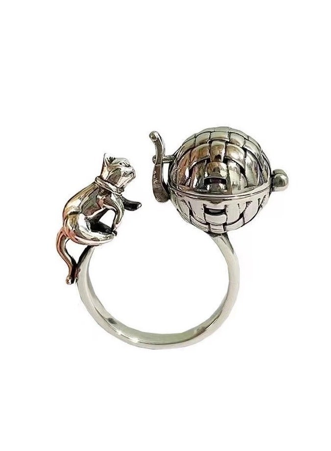 Unique Cat Ring Aromatherapy Finger Open Adjustable Ring Cute Naughty Cats Fashion Portable Mini Locket Rings Convenient Accessories Jewelry Birthday Xmas for Women Men Pet Lover - Image 2