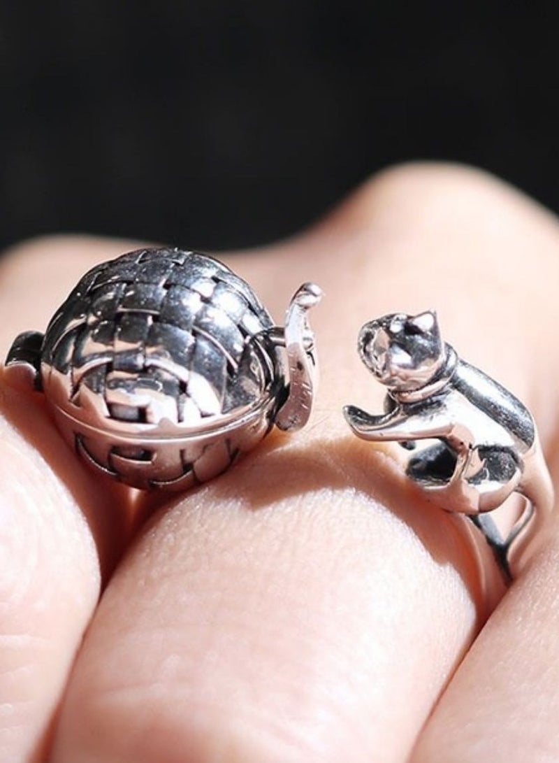 Unique Cat Ring Aromatherapy Finger Open Adjustable Ring Cute Naughty Cats Fashion Portable Mini Locket Rings Convenient Accessories Jewelry Birthday Xmas for Women Men Pet Lover - Image 3