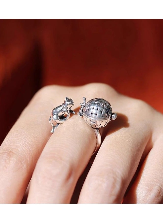 Unique Cat Ring Aromatherapy Finger Open Adjustable Ring Cute Naughty Cats Fashion Portable Mini Locket Rings Convenient Accessories Jewelry Birthday Xmas for Women Men Pet Lover - Image 4
