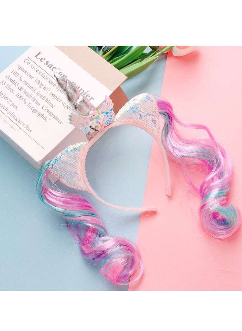 SYOSI Unicorn Headband And Glitter Face Jewels Stickers for Unicorn Party Supplies Flowers Cat Ear Head Bands Headpiece - Image 4