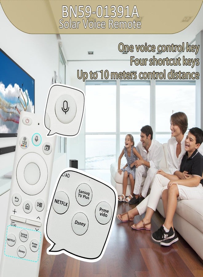 Bxmgr BN59-01391A TM2281E Fit for Samsung TV Remote Compatible with Samsung Frame TV Remote 2021-2024 Neo LED Smart 4K Ultra HD TV, with Bluetooth Rechargeable Solar Cell, 4 Shortcut Buttons, White - Image 5