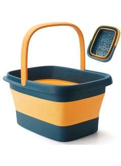 Collapsible Foot Bath Basin Foot soak Tub, Foot Soaking Tub with Massage Acupoint for Feet Soaking, Pedicure Foot Spa, Multifunction Plastic Bucket with Handle, Home Spa Treatment – Blue