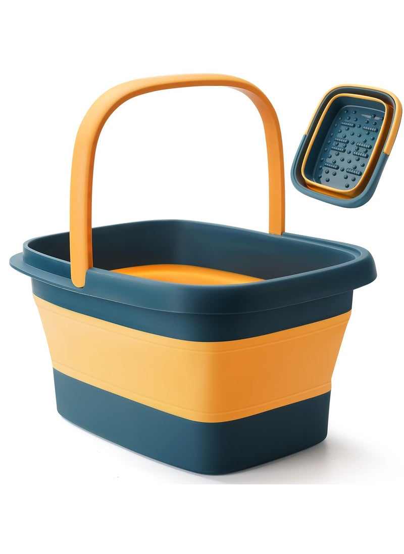 Anmi - Collapsible Foot Bath Basin Foot soak Tub, Foot Soaking Tub with Massage Acupoint for Feet Soaking, Pedicure Foot Spa, Multifunction Plastic Bucket with Handle, Home Spa Treatment – Blue - Image 1