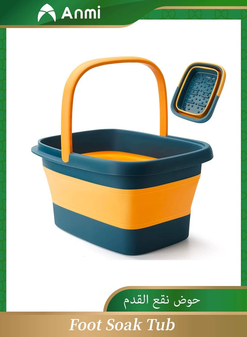 Anmi Collapsible Foot Soak Tub, Foot Bath Basin with Massage Acupoint, Pedicure Foot Spa, Multifunction Plastic Bucket with Handle (Blue)  - Image 1