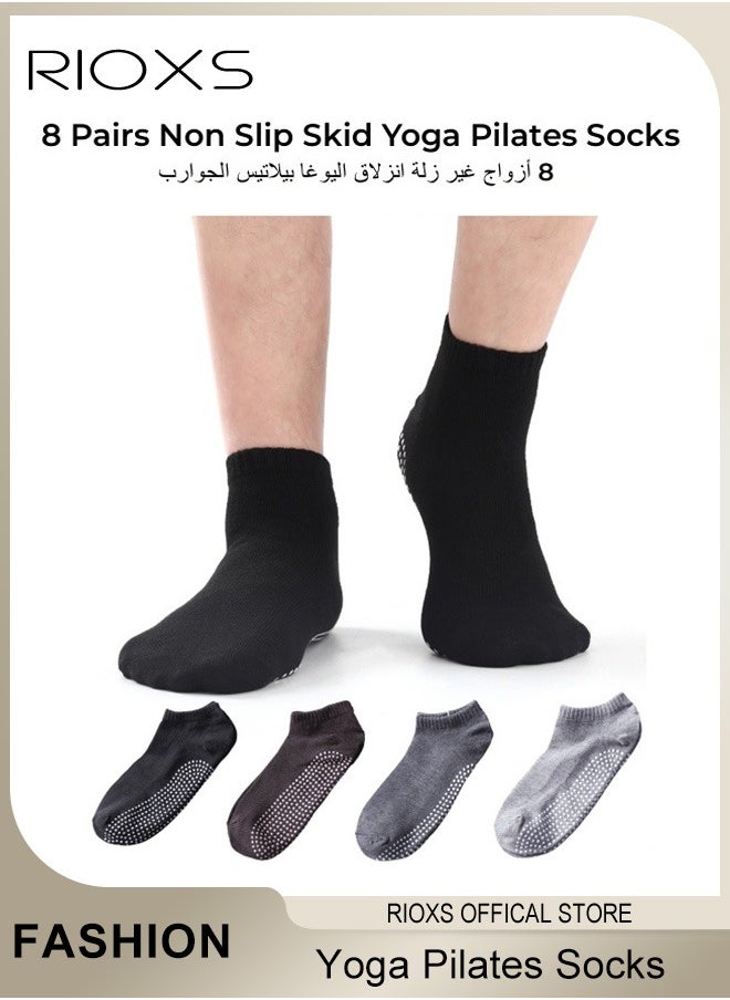 RIOXS 8 Pairs Non Slip Skid Yoga Pilates Socks for Women and Men Breathable Sports Socks for Yoga Barre Pilates Home Barefoot Workout  - Image 1