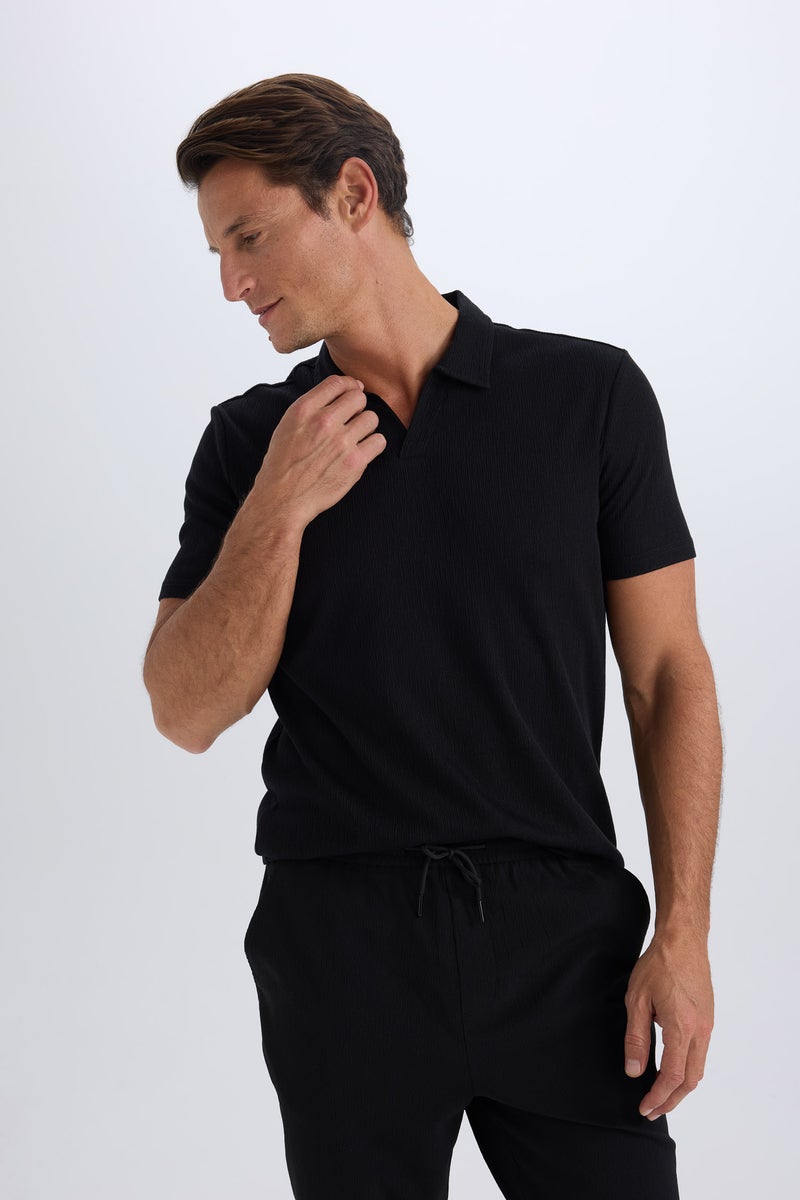 DeFacto Black Man Slim Fit Short Sleeve Polo T-Shirt Casual - Image 4