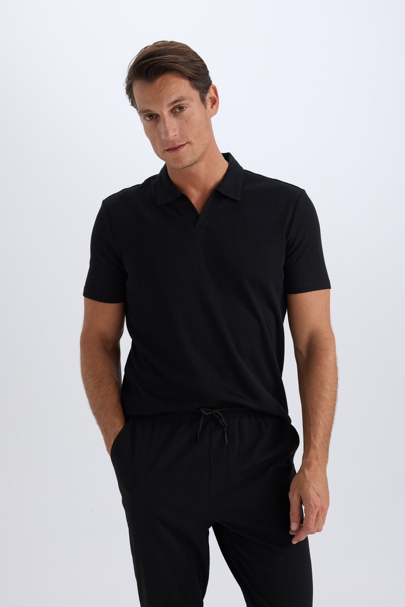 DeFacto Black Man Slim Fit Short Sleeve Polo T-Shirt Casual - Image 1