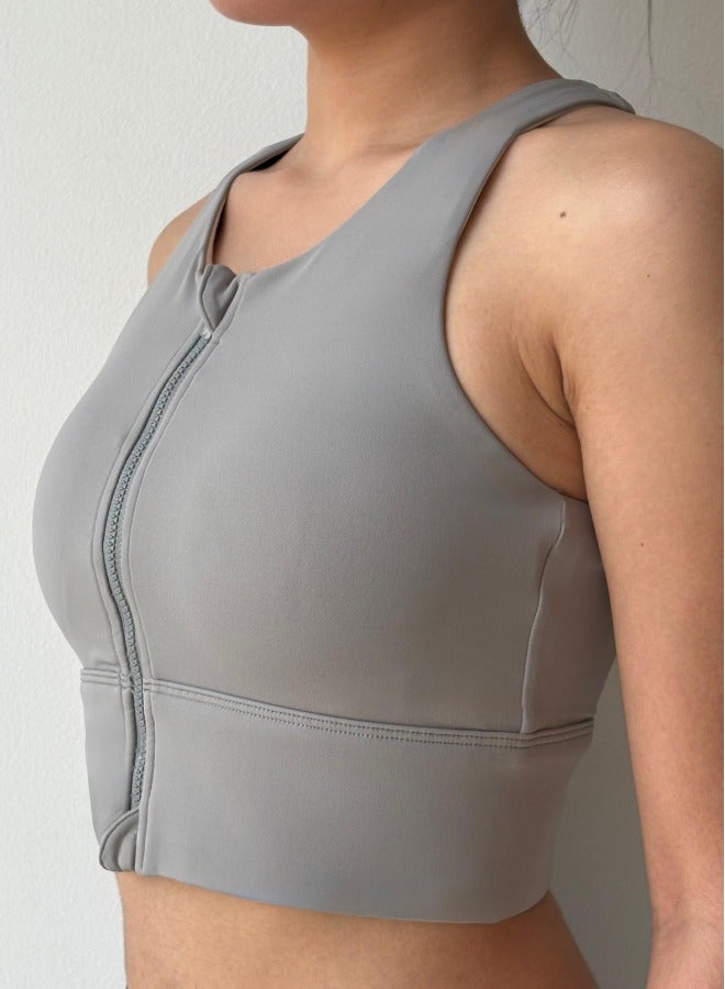 Texcraft Women’s Sleeveless Sports Crop Top – Grey | Slim Fit, Scoop Neck, Solid Activewear for Gym & Yoga - Image 3