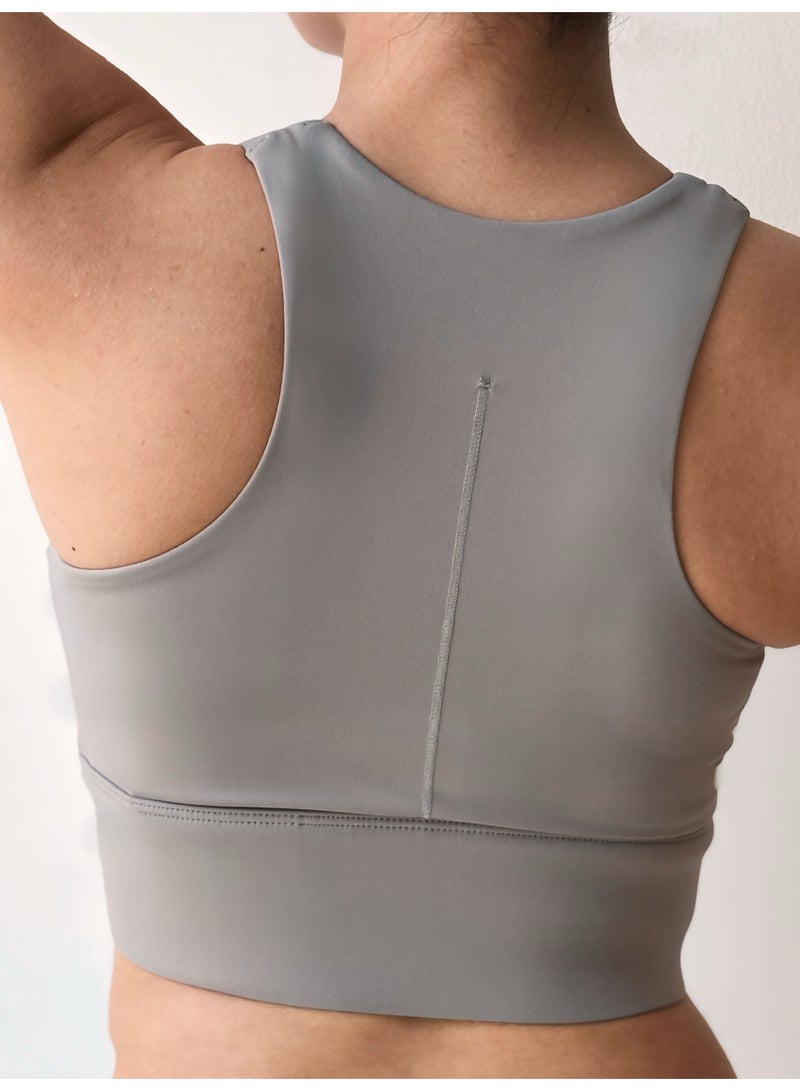 Texcraft Women’s Sleeveless Sports Crop Top – Grey | Slim Fit, Scoop Neck, Solid Activewear for Gym & Yoga - Image 5