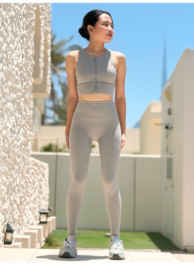 Texcraft Women’s Sleeveless Sports Crop Top – Grey | Slim Fit, Scoop Neck, Solid Activewear for Gym & Yoga - Image 1