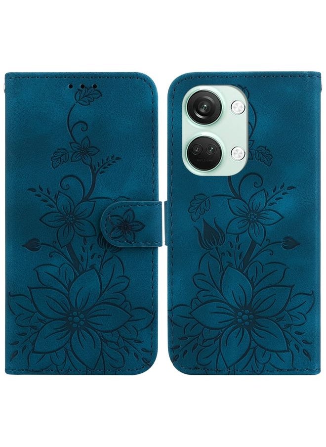 HuHa - Case Cover For For OnePlus Nord 3 Lily Embossed Leather Phone Case(Dark Blue) - Image 1