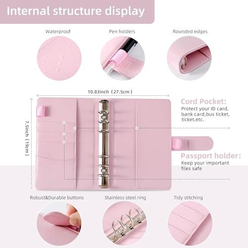 Afrodite Budget Binder Cash Envelopes for Budgeting Money Organizer for Cash Money Envelopes for Cash Leather A6 Budget Binder with Zipper envelopes (Pink) - Image 2