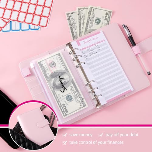 Afrodite Budget Binder Cash Envelopes for Budgeting Money Organizer for Cash Money Envelopes for Cash Leather A6 Budget Binder with Zipper envelopes (Pink) - Image 5