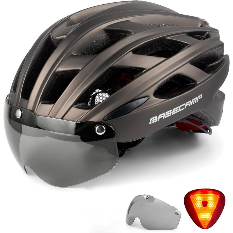 BASECAMP Bike Helmet, Basecamp Bicycle Helmet with Rear Light & Detachable Magnetic Goggles Lightweight Cycling Helmet Adjustable for Adult Men Women Mountain & Road (BC-069) - Image 1